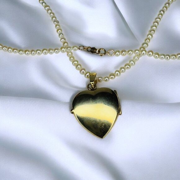 ANTIQUE- 14K Gold- Seed Pearl Heart Locket Necklace -19" -Victorian Era- 12.8g - Picture 13 of 16
